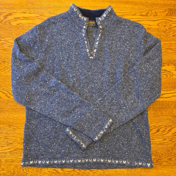 Woolrich Women's M Blue Heather 1/4 Zip Sweater Embroidered Cottage Core Cozy - Picture 14 of 15